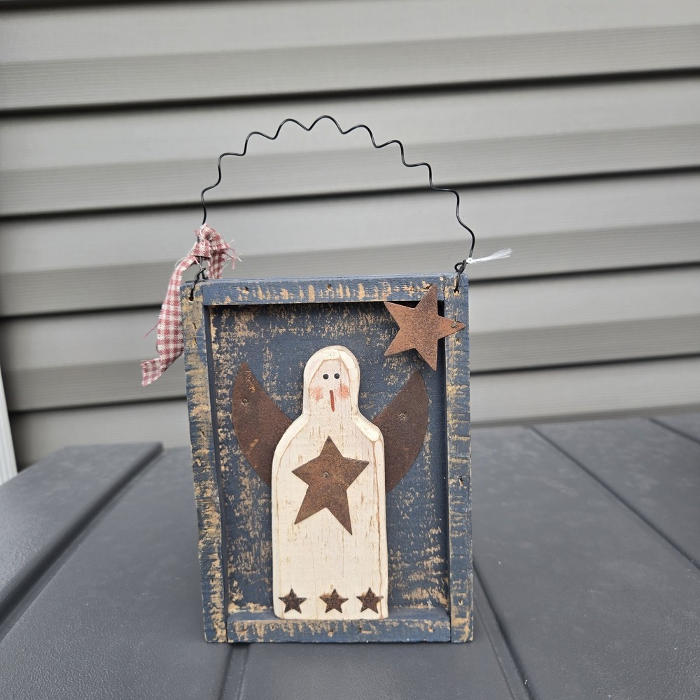 Rustic Primitive Angel With A Star Wall Hanging Shelf Decor Small